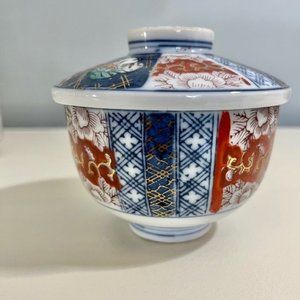 Japanese Vintage Imari Lidded Rice Bowl ISCO Japan Red Blue White
